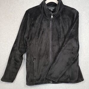 ATHLETA Fleece Jacket Women L Black Recover Stretch Fleece Full‎ Zip Jacket Cozy